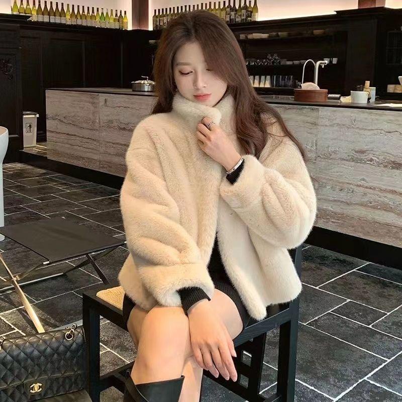 Long Sleeve Faux Fur Button-Up Jacket Product Image