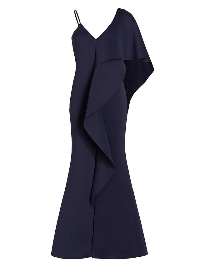 Womens Asymmetrical Neoprene Ruffle Gown Product Image