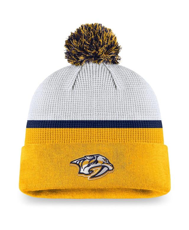 Mens Fanatics White Nashville Predators Authentic Pro Draft Cuffed Knit Hat with Pom - White Product Image