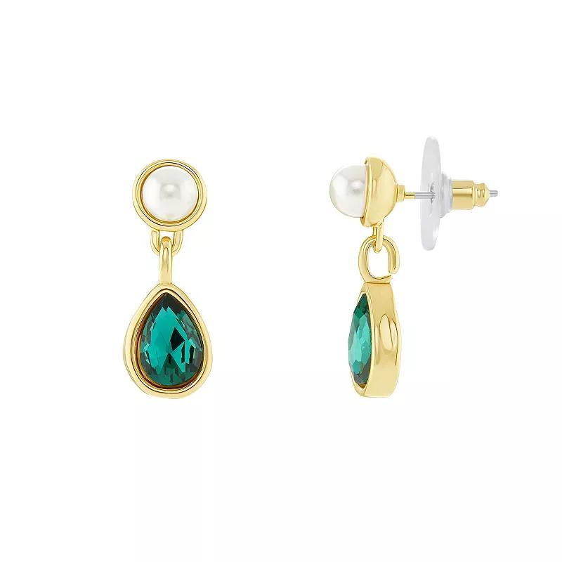 Emberly Gold Tone Crystal & Simulated Pearl Teardrop Drop Earrings, Womens, Green Product Image