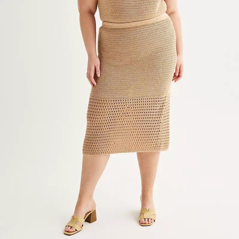 Plus Size Nine West Crochet Midi Pencil Skirt, Womens Product Image