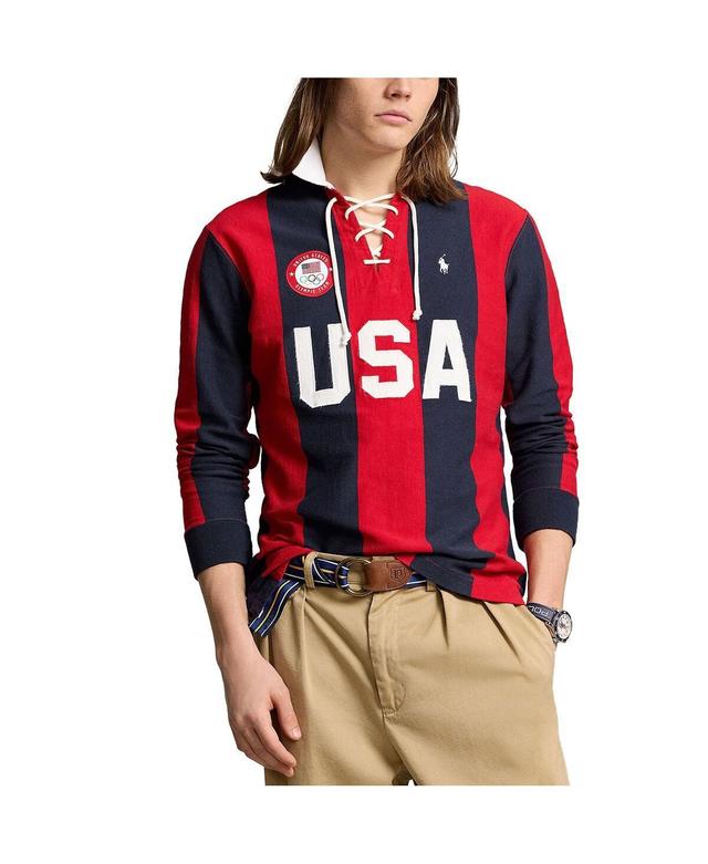 Polo Ralph Lauren Mens Red Team Usa 2024 Summer Olympics Rugby Long Sleeve Polo - Red, Navy Product Image