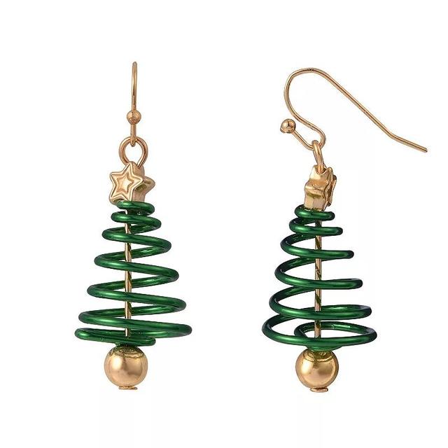 Celebrate Together Gold Tone Green Spiral Tree Drop Earrings, Womens Product Image