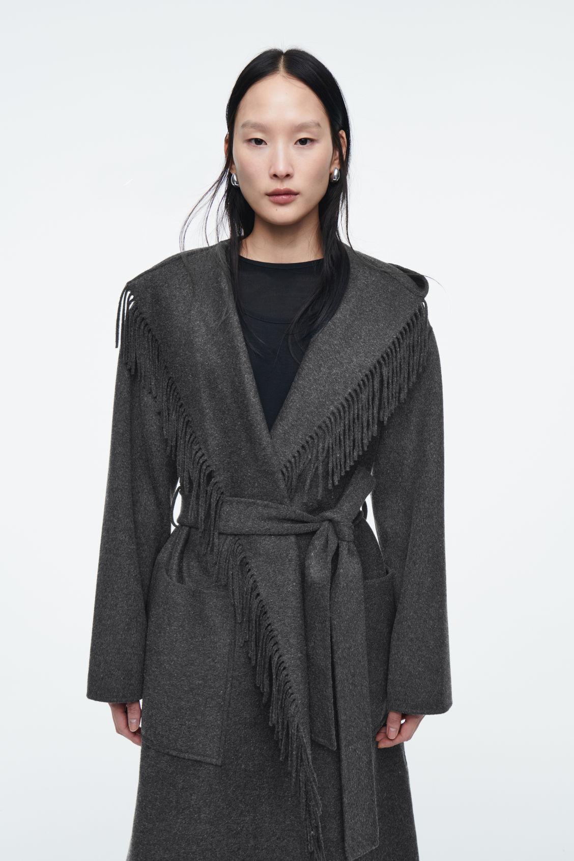 FRINGED DOUBLE-FACED WOOL COAT Product Image