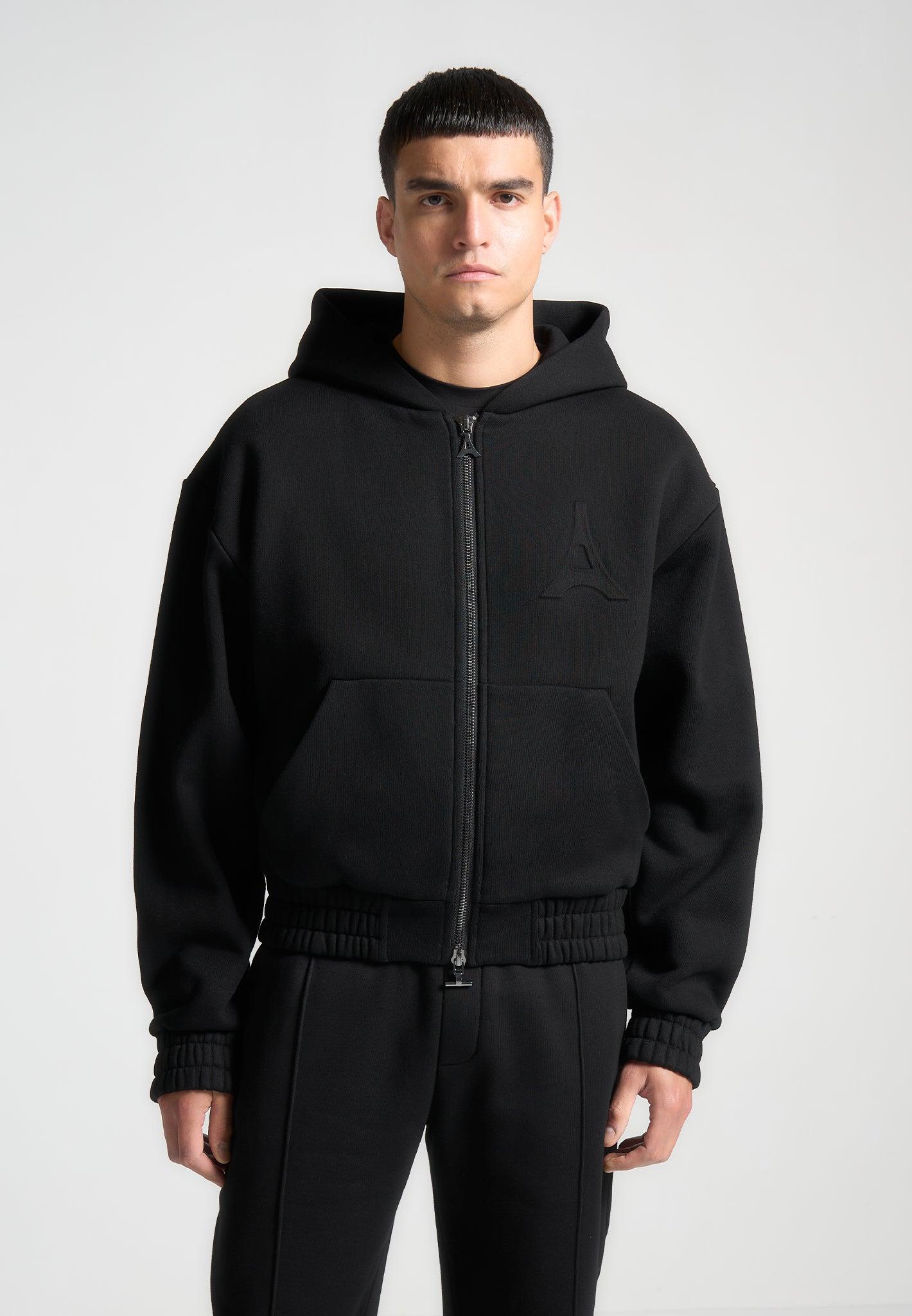 Éternel Eiffel Embossed Zip Hoodie - Black Male Product Image