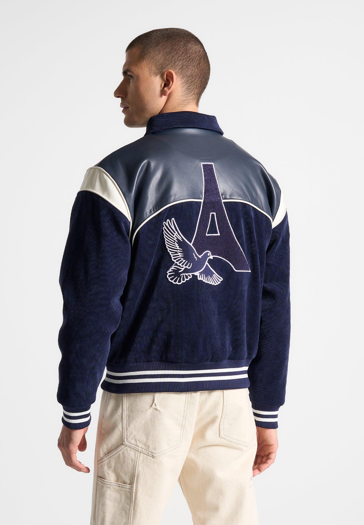 Raglan Corduroy Eiffel Varsity Jacket - Navy Male Product Image