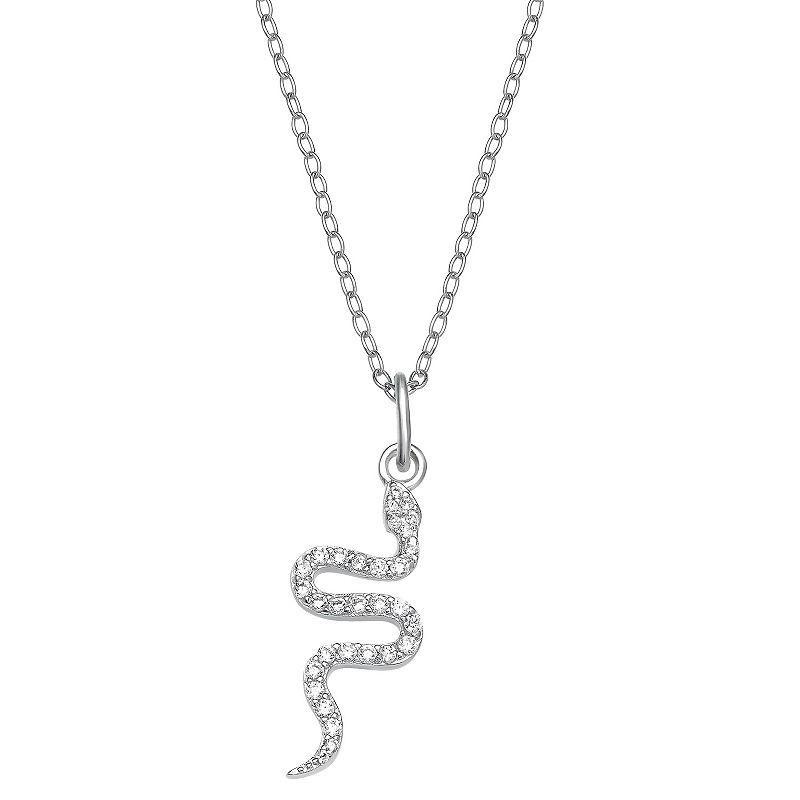 PRIMROSE Sterling Silver Cubic Zirconia Snake Pendant Necklace, Womens Sterling And Clear Product Image