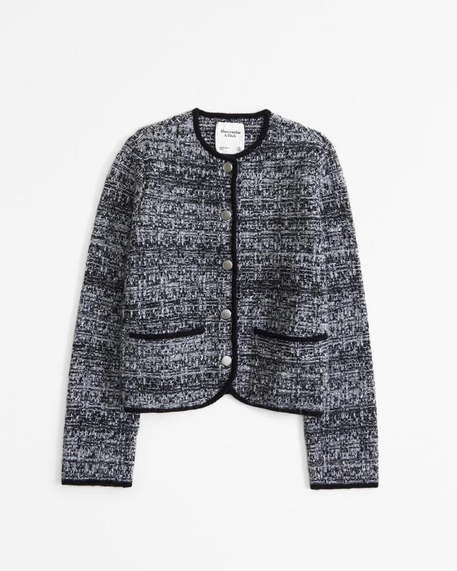 Novelty Button Tweed-Inspired Sweater Jacket Product Image