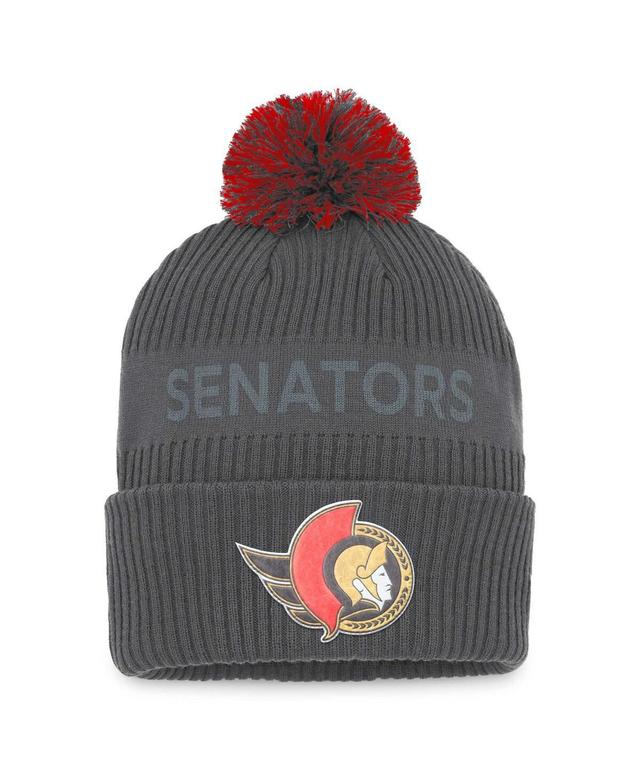 Men's Fanatics Branded Charcoal Ottawa Senators Authentic Pro Home Ice Cuffed Knit Hat with Pom Product Image