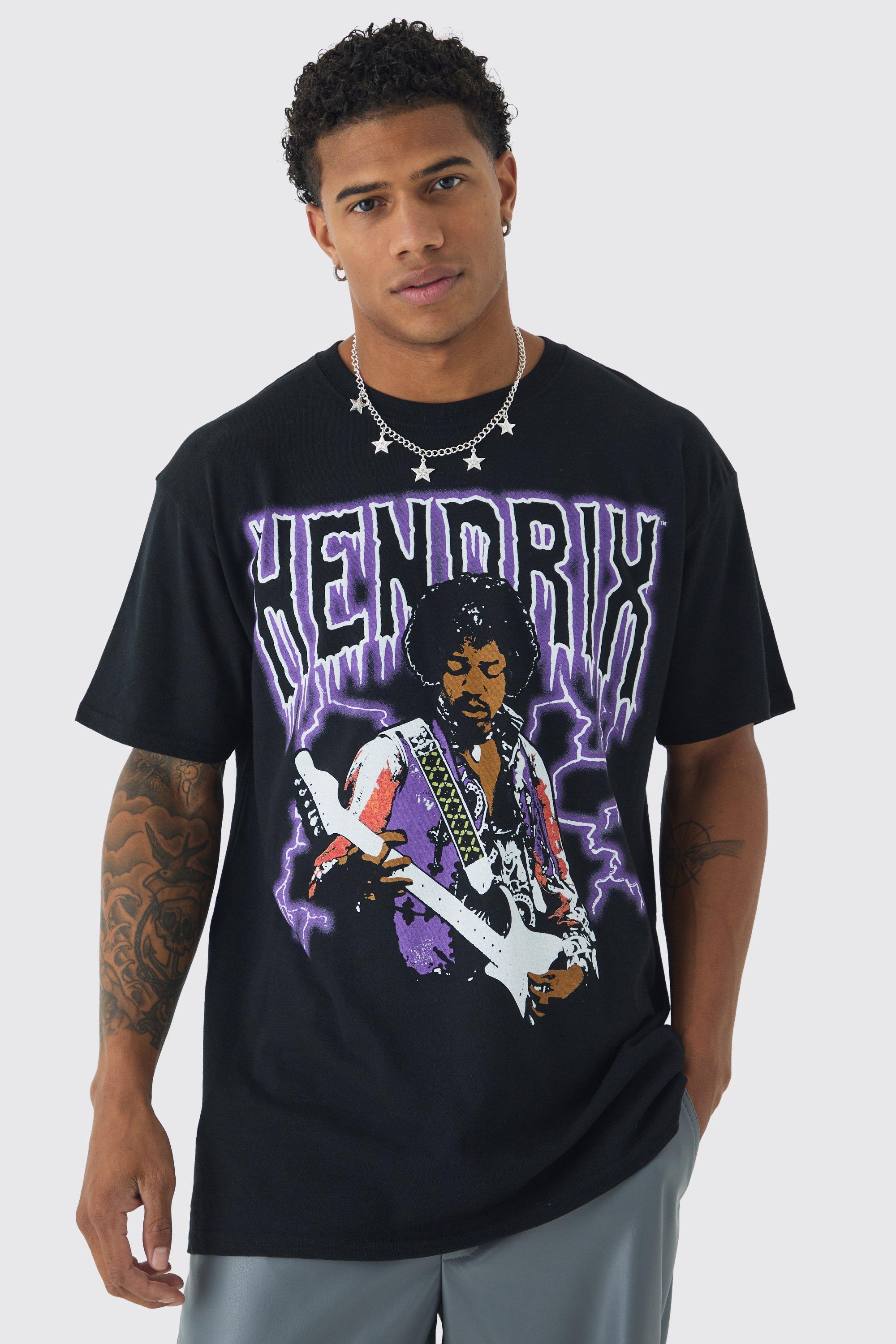 Mens Black Oversized Jimi Hendrix License Print T-Shirt, Black Product Image