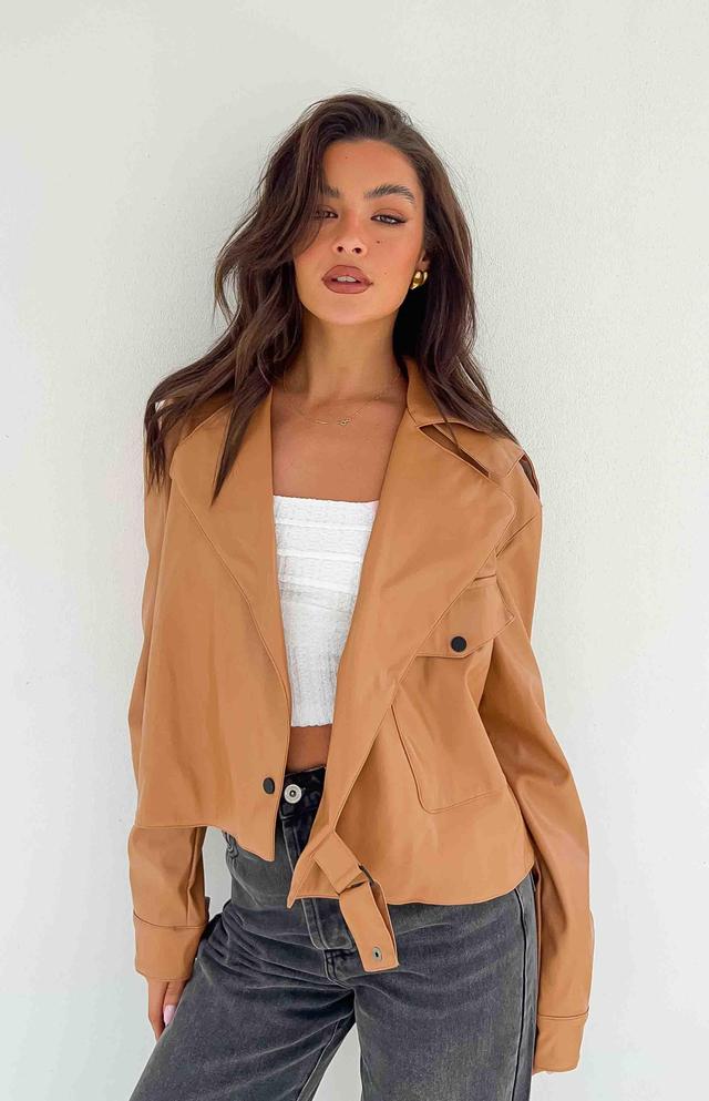 Blaze Bolt Tan PU Leather Jacket Product Image