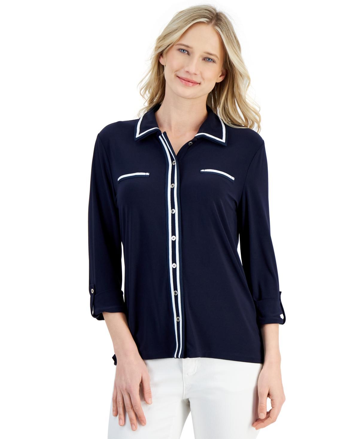 Nautica Jeans Womens Knit Roll-Tab Tipped Shirt Product Image