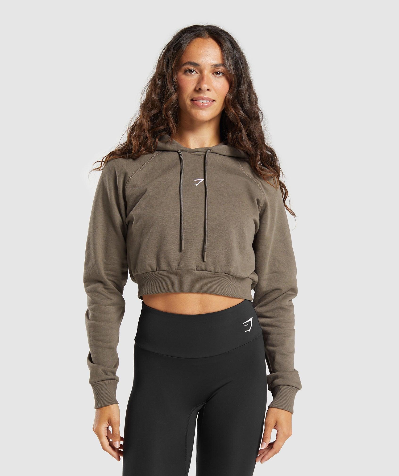 Gymshark Training Fleece Cropped Hoodie - Camo Brown Female product image