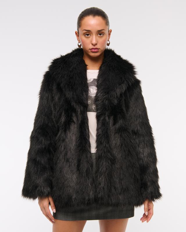 Shawl Collar Faux Fur Coat Product Image