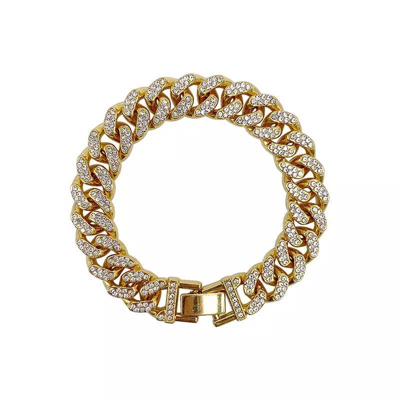 Adornia 14k Gold Plated Cubic Zirconia Flat Curb Chain Bracelet, Womens, Yellow Product Image