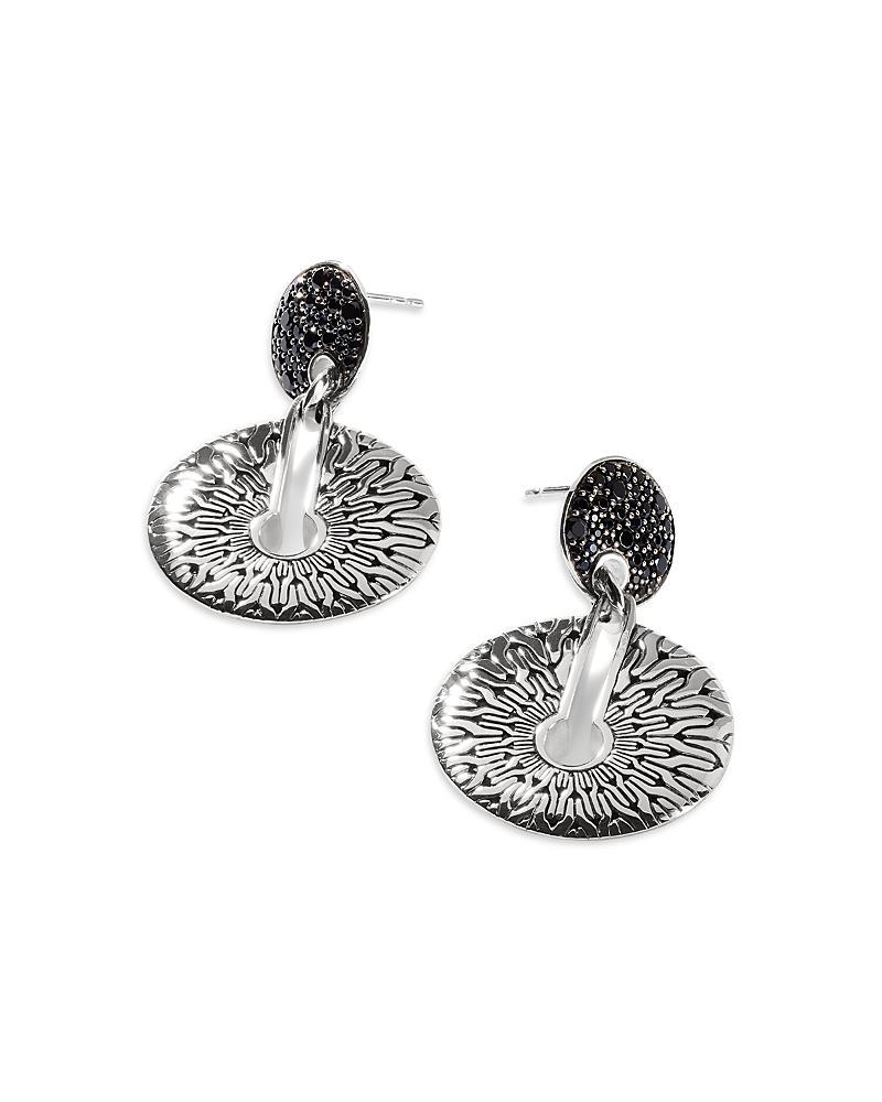 John Hardy Sterling Silver Classic Chain Black Sapphire & Black Spinel Pave Disc Drop Earrings Product Image