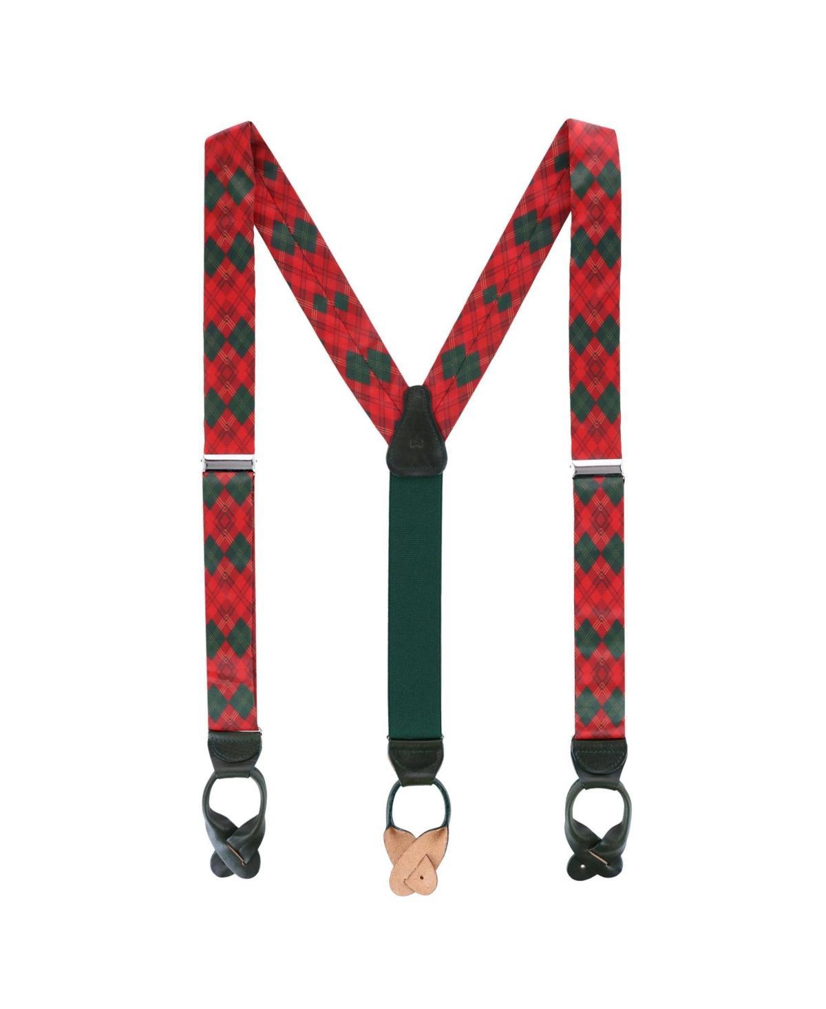 Trafalgar Mens Yule Tartan Diamond Plaid Silk Button End Suspenders Product Image