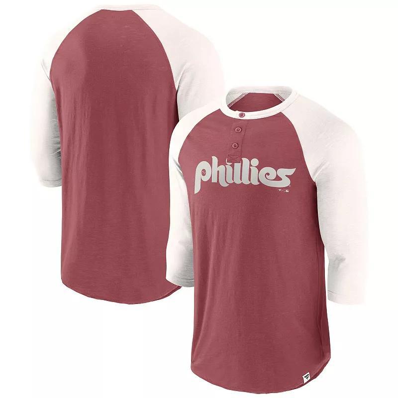 Mens Fanatics Burgundy/Cream Philadelphia Phillies Historical Win 3/4-Sleeve Henley T-Shirt Product Image