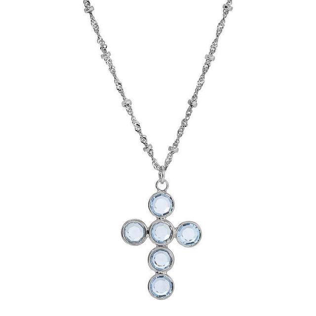 1928 Blue Crystal Cross Necklace, Womens Product Image