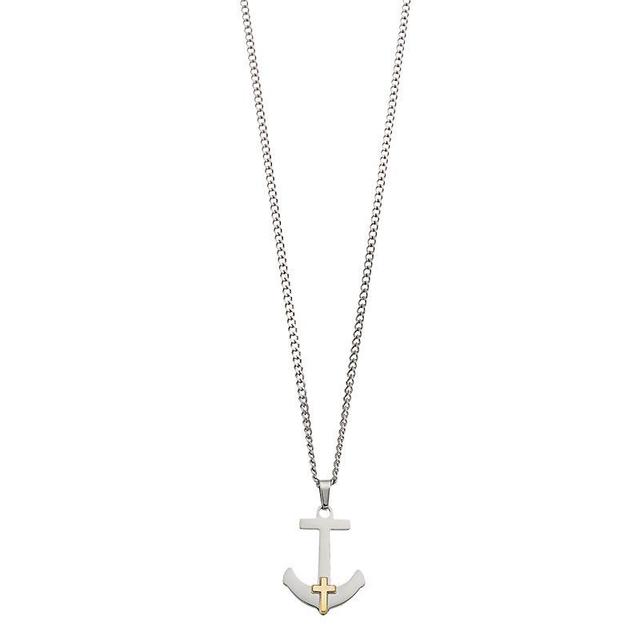 Kristen Kesho 14k Gold Cross on Stainless Steel Anchor Pendant Necklace, Mens Silver Product Image