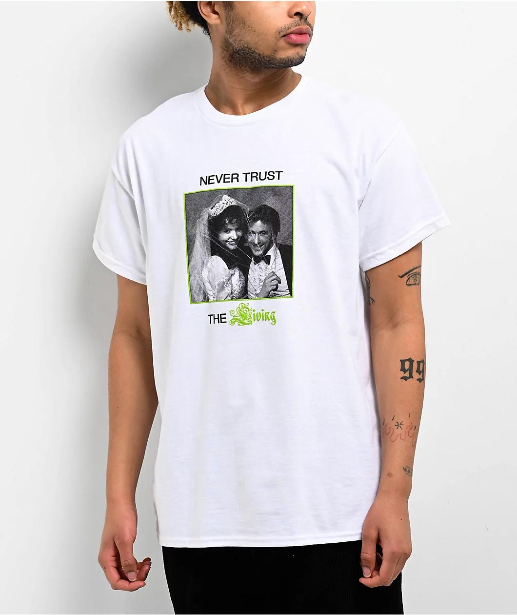 Welcome x Beetlejuice Never Trust The Living White T-Shirt Product Image