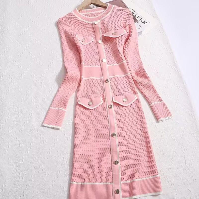 Long-Sleeve Striped Knit Midi Sheath Dress Product Image