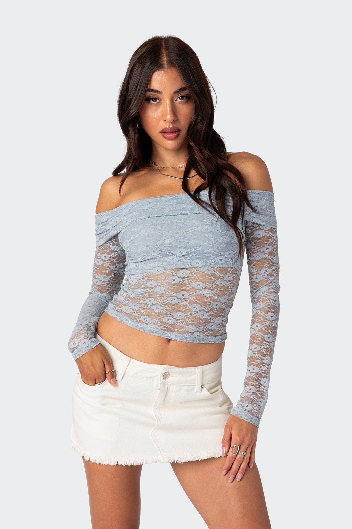 Elysia Fold Over Sheer Lace Top Product Image