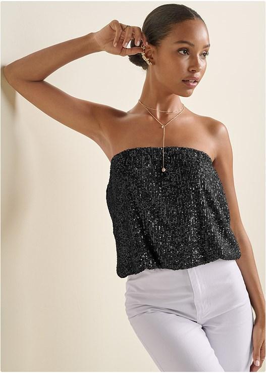 Sequin Tube Top - Navy Product Image