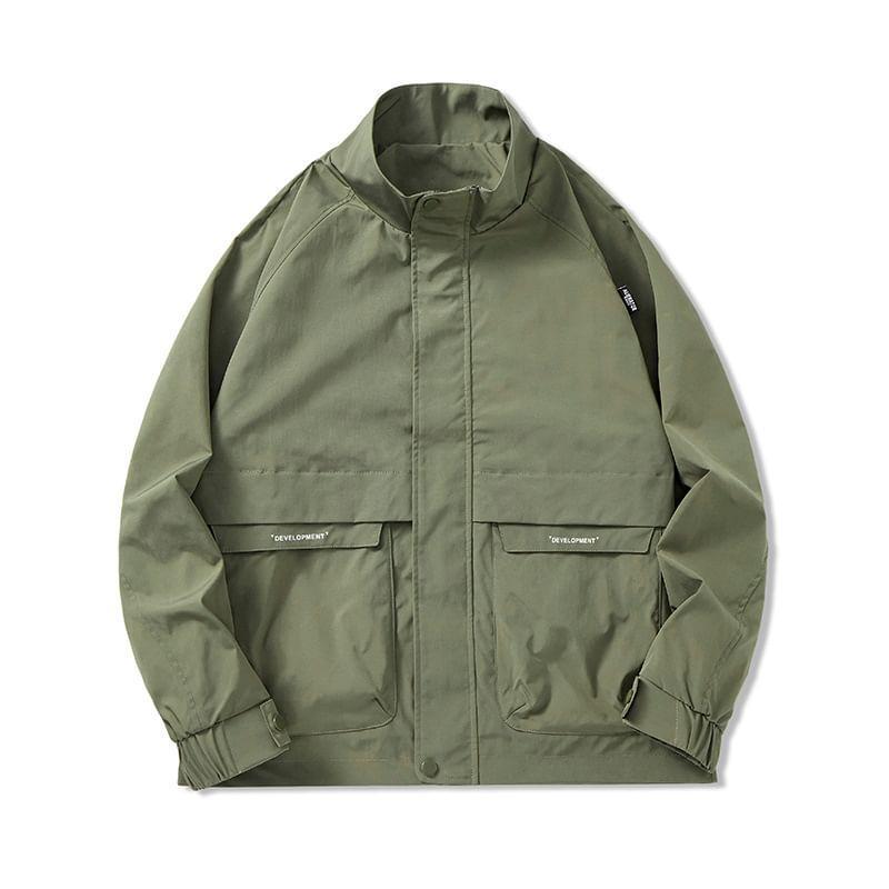 Stand Collar Plain Zip-Up Windbreaker Product Image