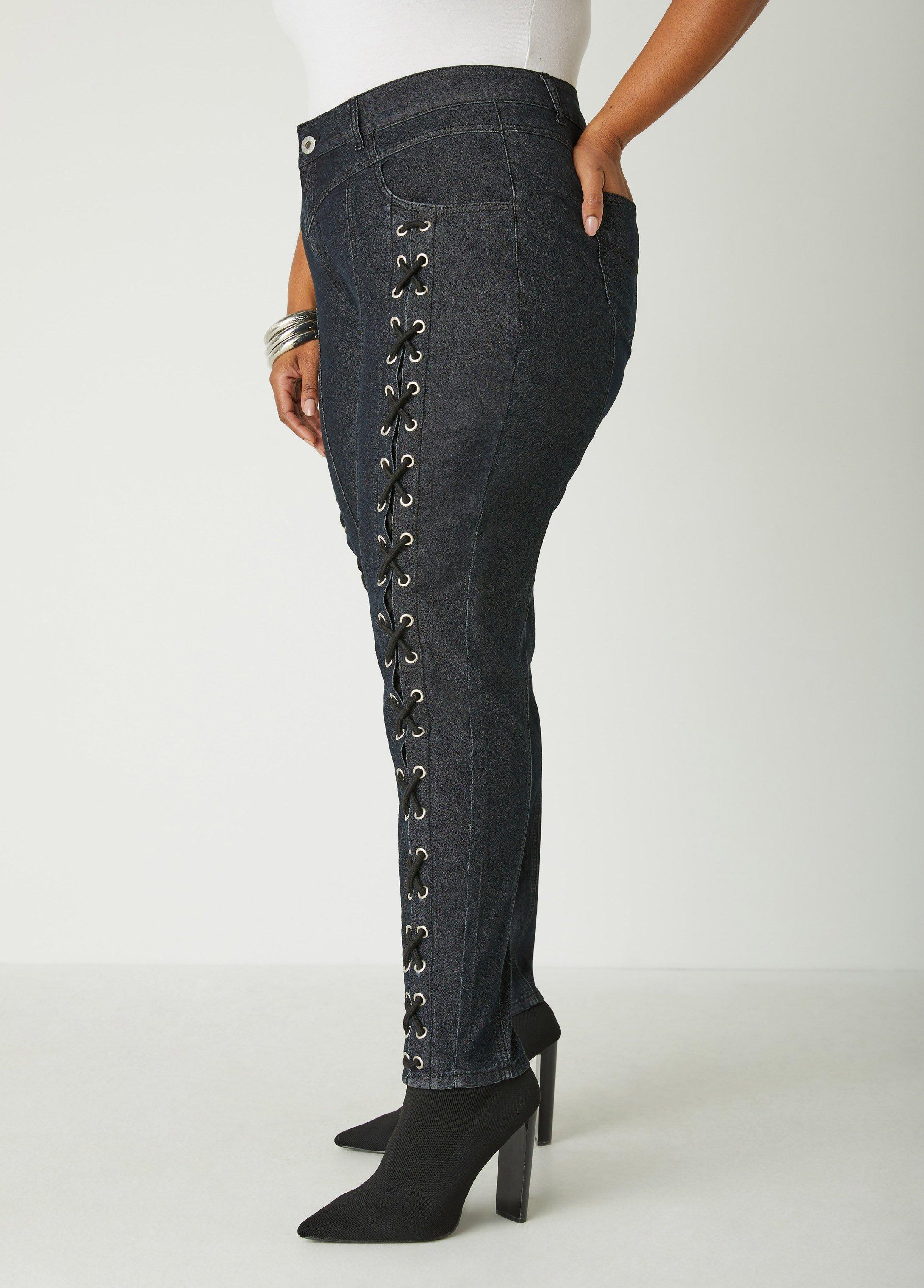 Laced Up Mid Rise Skinny Jeans Product Image