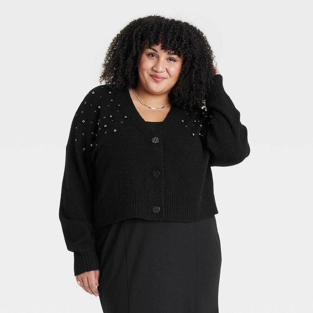 Womens Embellished Cardigan - Ava & Viv Black 2X Product Image