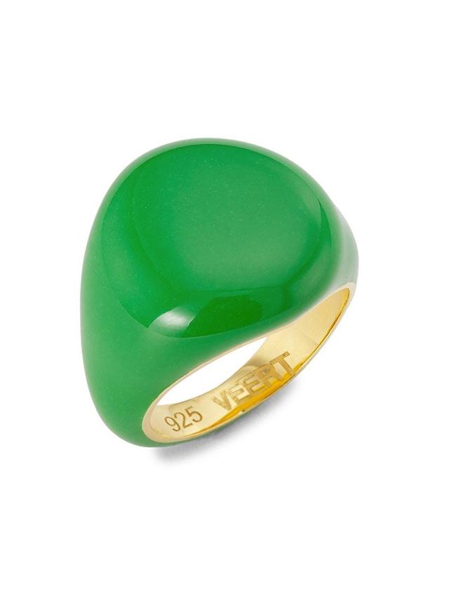 Mens 18K Gold Vermeil & Enamel Round Signet Ring Product Image