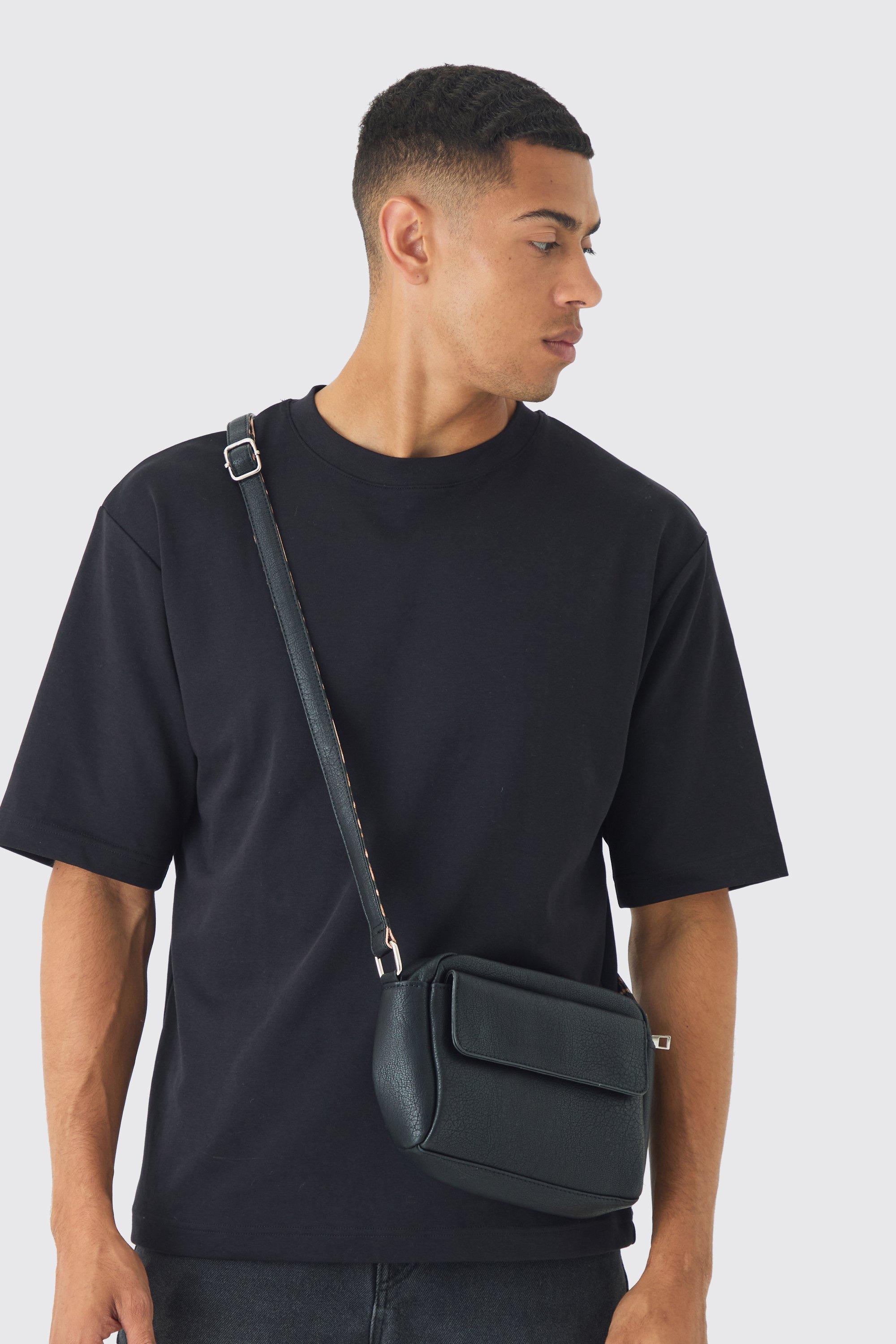 Faux Leather Cross Body Bag In Black | boohooMAN USA Product Image