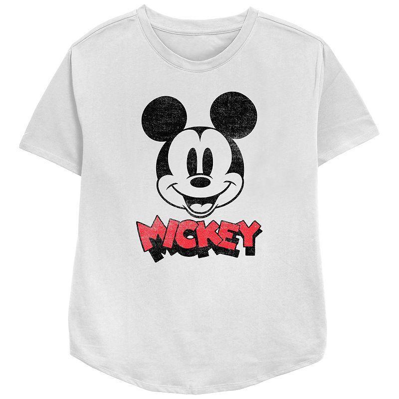 Disneys Mickey Mouse Womens Big Face Logo Relaxed Fit Graphic Tee, Girls White Product Image