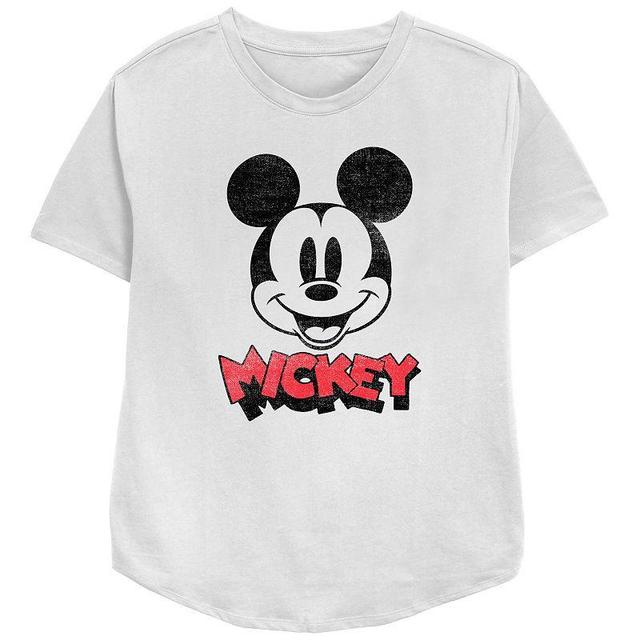 Disneys Mickey Mouse Womens Big Face Logo Relaxed Fit Graphic Tee, Girls White Product Image