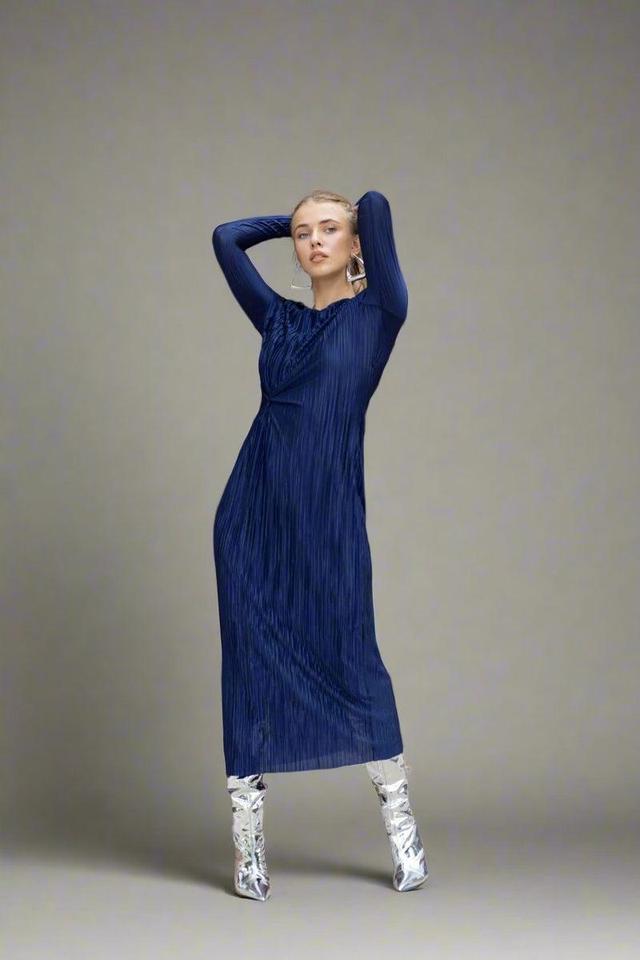 Navy Pleated Dress - Esteem Couture Product Image