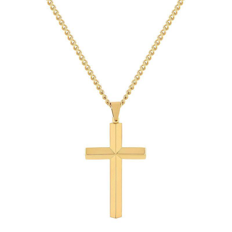 Steel Nation Mens Gold Tone Ion-Plated Beveled Cross Pendant Necklace Yellow Product Image