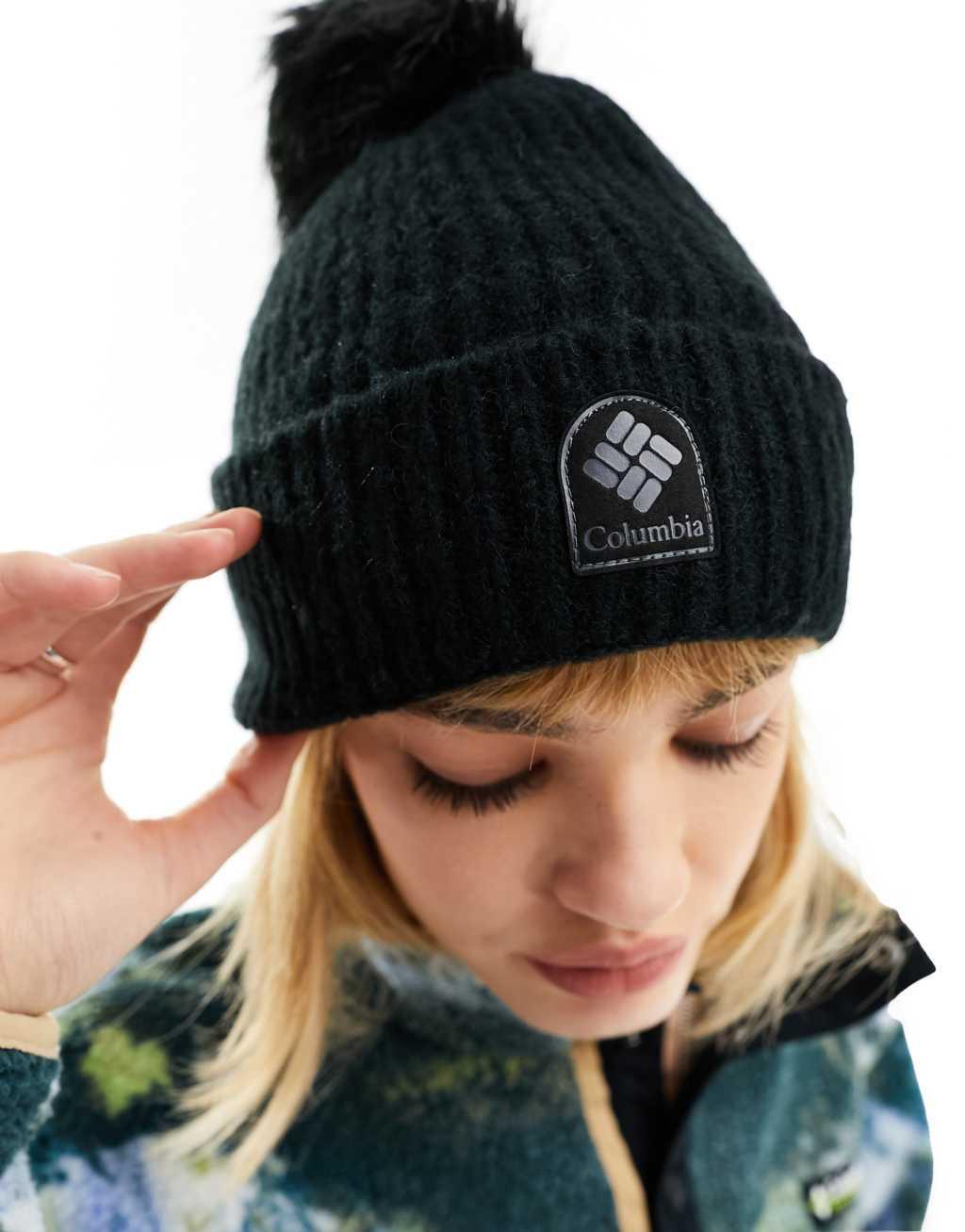 Columbia Winter Blur pom pom beanie in black  Product Image