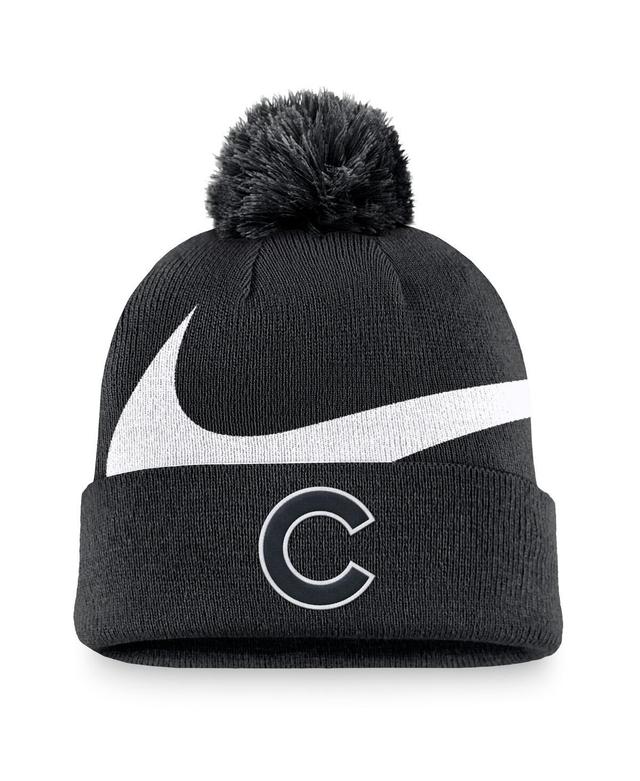 Nike Mens Black Chicago Cubs Swoosh Peak Cuffed Knit Hat with Pom Product Image