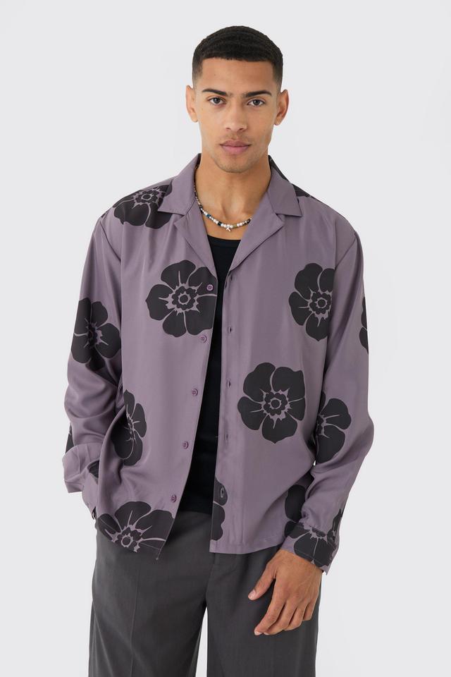 Oversized Floral Print Soft Twill Long Sleeve Shirt | boohooMAN USA Product Image