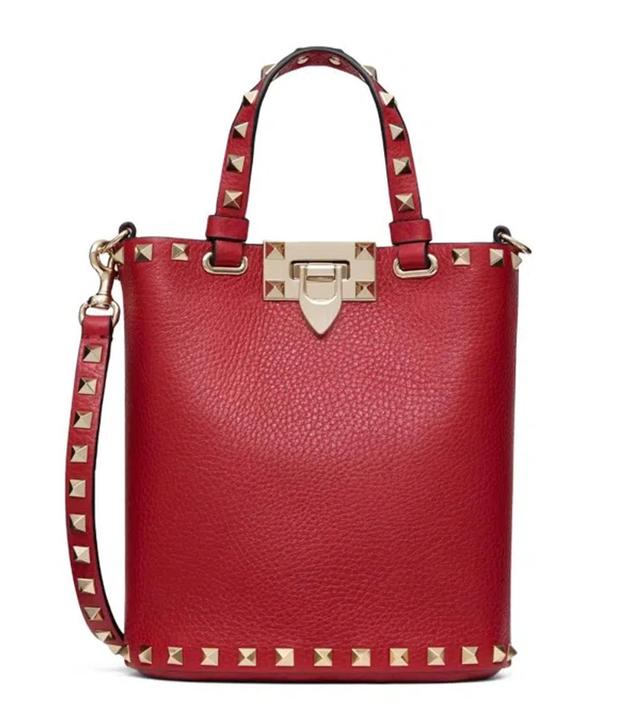 Mini Leather Rockstud Tote Bag In Ro Rosso V Product Image