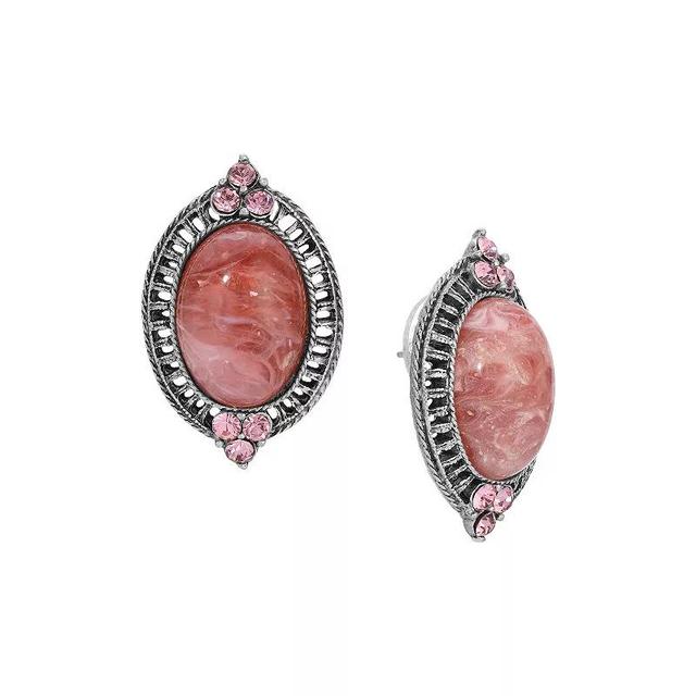 1928 Silver Tone Pink Stone & Pink Crystal Stud Earrings, Womens Product Image