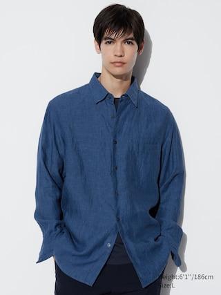 Mens Premium Linen Long-Sleeve Shirt Blue XL UNIQLO US Product Image