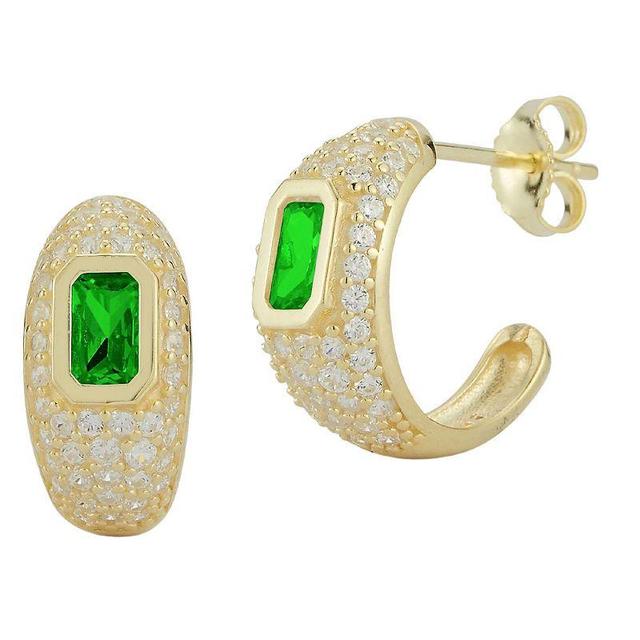 Sunkissed Sterling 14k Gold Over Silver Cubic Zirconia Hoop Earrings, Womens, Gold Tone Green Product Image