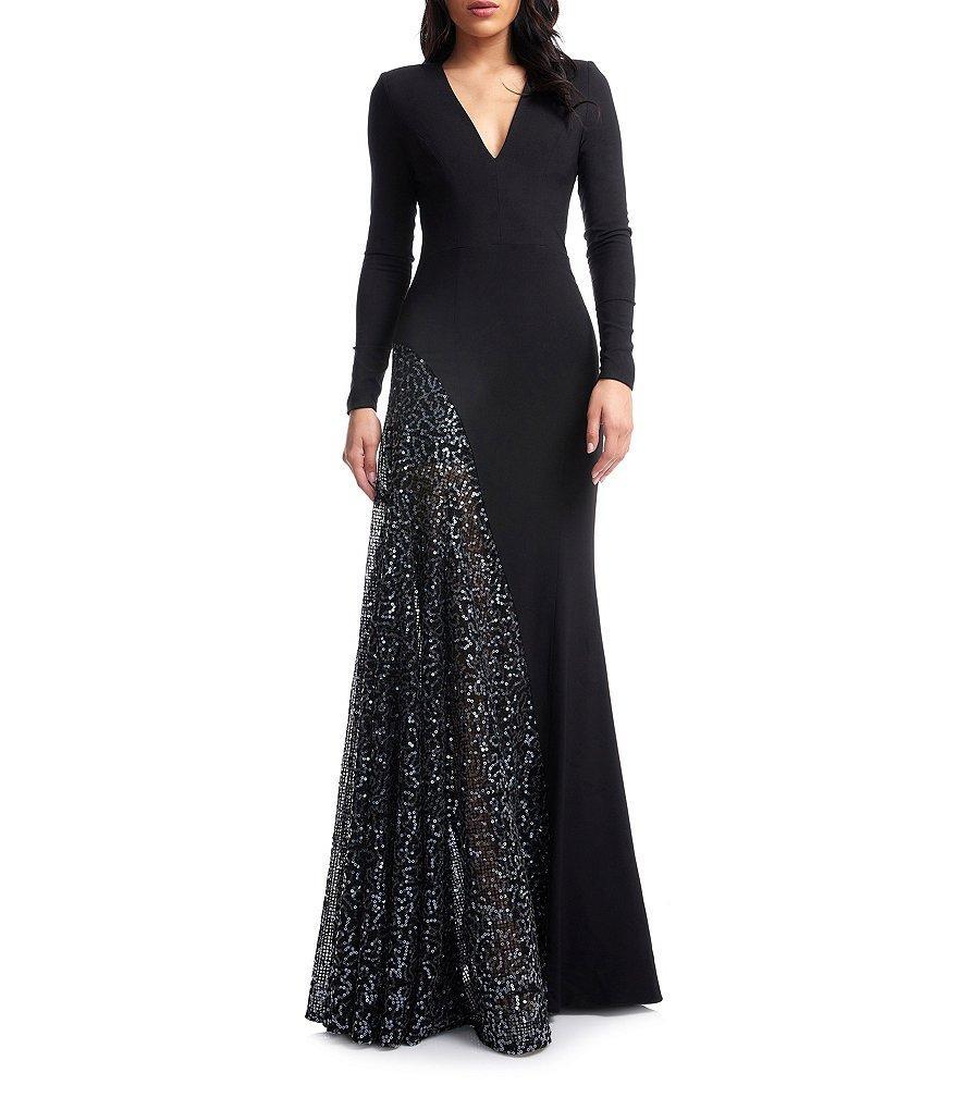 Dress the Population Winnie Sequin V-Neck Long Sleeve Godet Sheath Gown Product Image