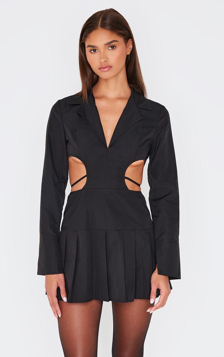 Black Cut Out Back Long Sleeve Shift Dress Product Image