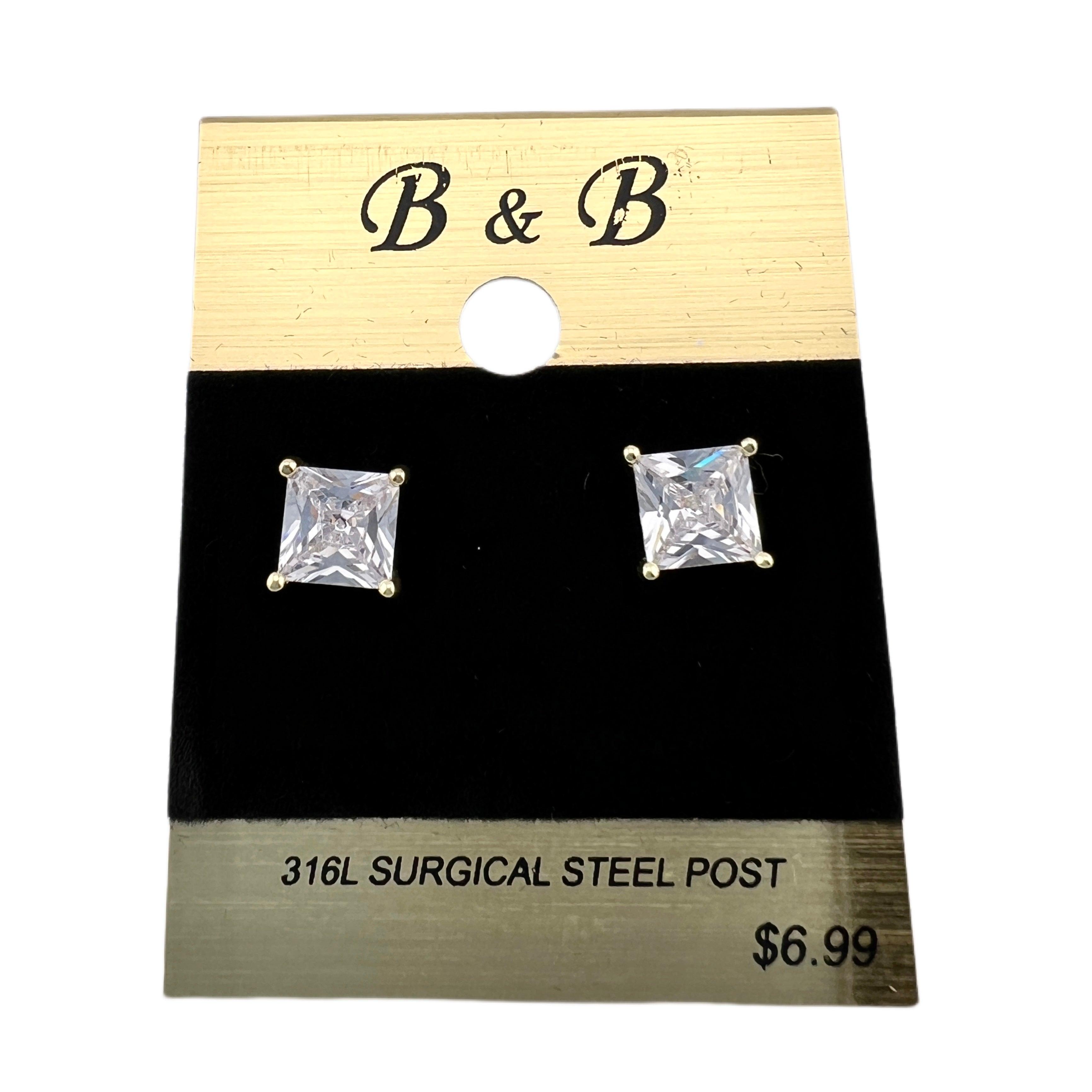 B&B Gold Color Cubic Zirconia Square Stud Earrings Female Product Image