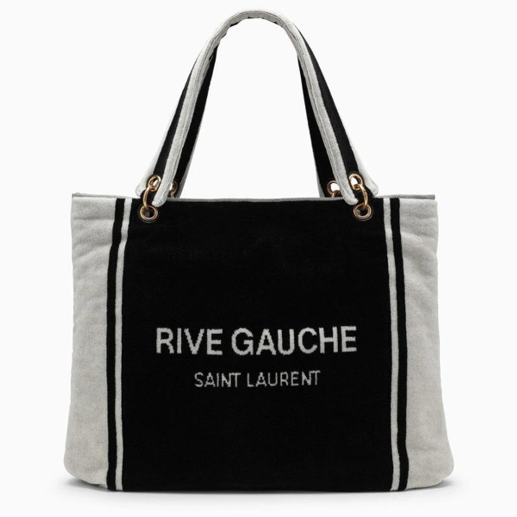 SAINT LAURENT Rive Gauche Tote In Black And White Terry Cloth Product Image