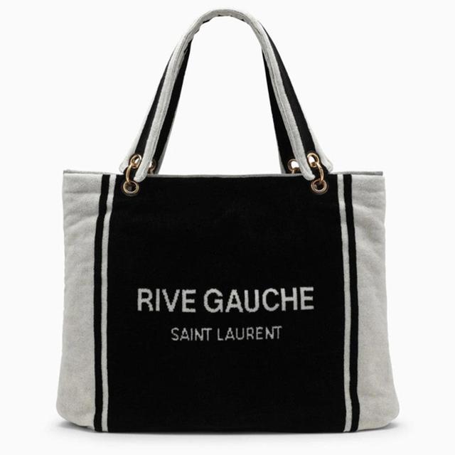 SAINT LAURENT Rive Gauche Tote In Black And White Terry Cloth Product Image