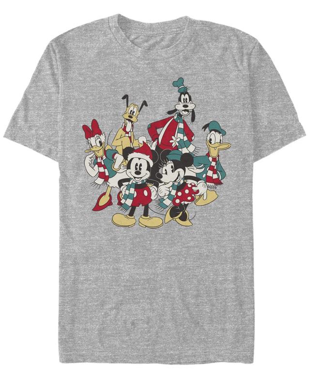 Mens Mickey Classic Holiday Group Christmas Group Shot Tee Athletic Grey Product Image